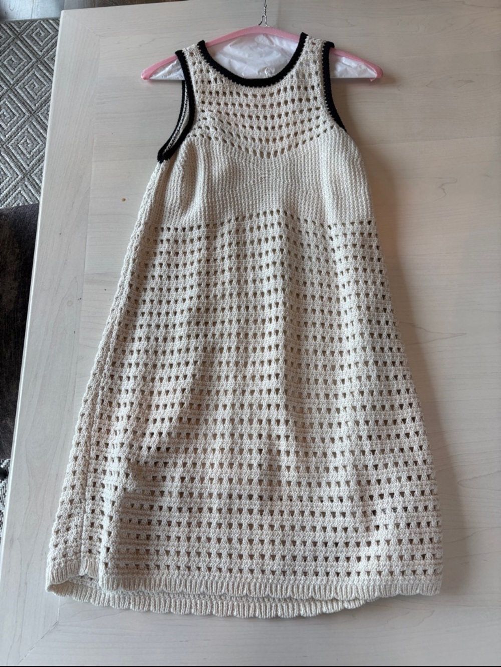 Universal Thread Cream Crochet Mini Dress with Black Trim